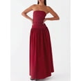 thumbnail image 3 of Red Strapless Ruched Drop Waist Maxi Dress Flowy A-Line Evening Gown, 3 of 7