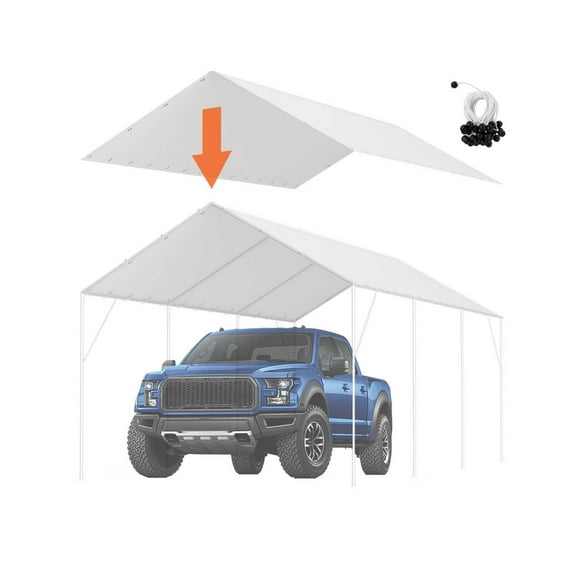 Wqmh 10x20' Canopy Replacement Cover Heavy Duty, Carport Garage Top Tent Shelter Tarp Waterproof & UV Protected, Easy Installation with 40 Free Ball Bungeess(Only Cover, Frame Not Include)