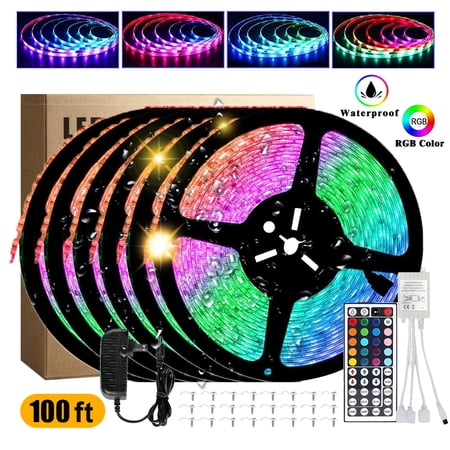 100ft Led Strip Lights Ultra Long RGB Color Changing Led Lights for Bedroom with 44 Keys IR Remote Control Led Lights for Room Party Home Holiday Decoration