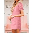 thumbnail image 3 of Xuanfei Women Square Neck Drawstring Frill Puff Short Sleeve MIni Dress, 3 of 7
