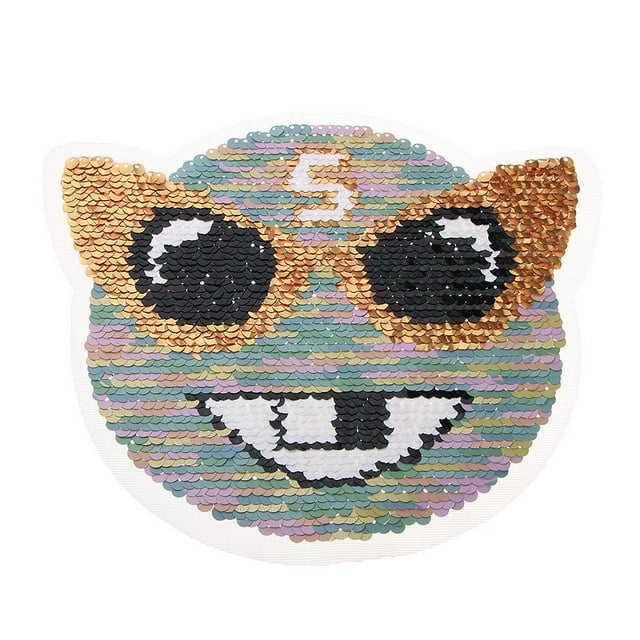 DIY Bordado Gato Cabeza Lentejuelas Coser / Hierro En Apliques Ropa Pantalones De Vestir Sombreros De Mezclilla Coser Apliques Baoblaze Parches de lentejuelas bordadas