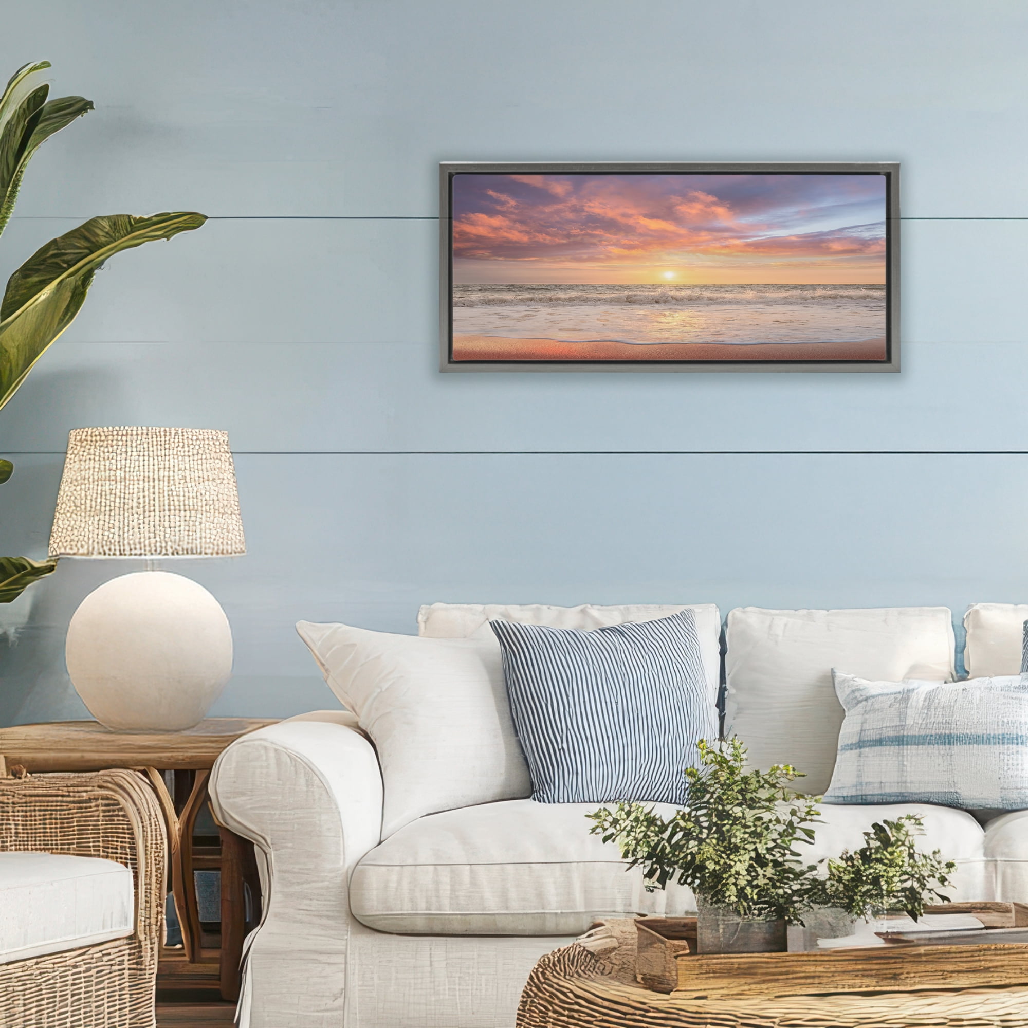 Stupell Industries Vivid Sunset Panorama Gray Framed Floater Canvas Wall Art, design by Mike Caliascibetta