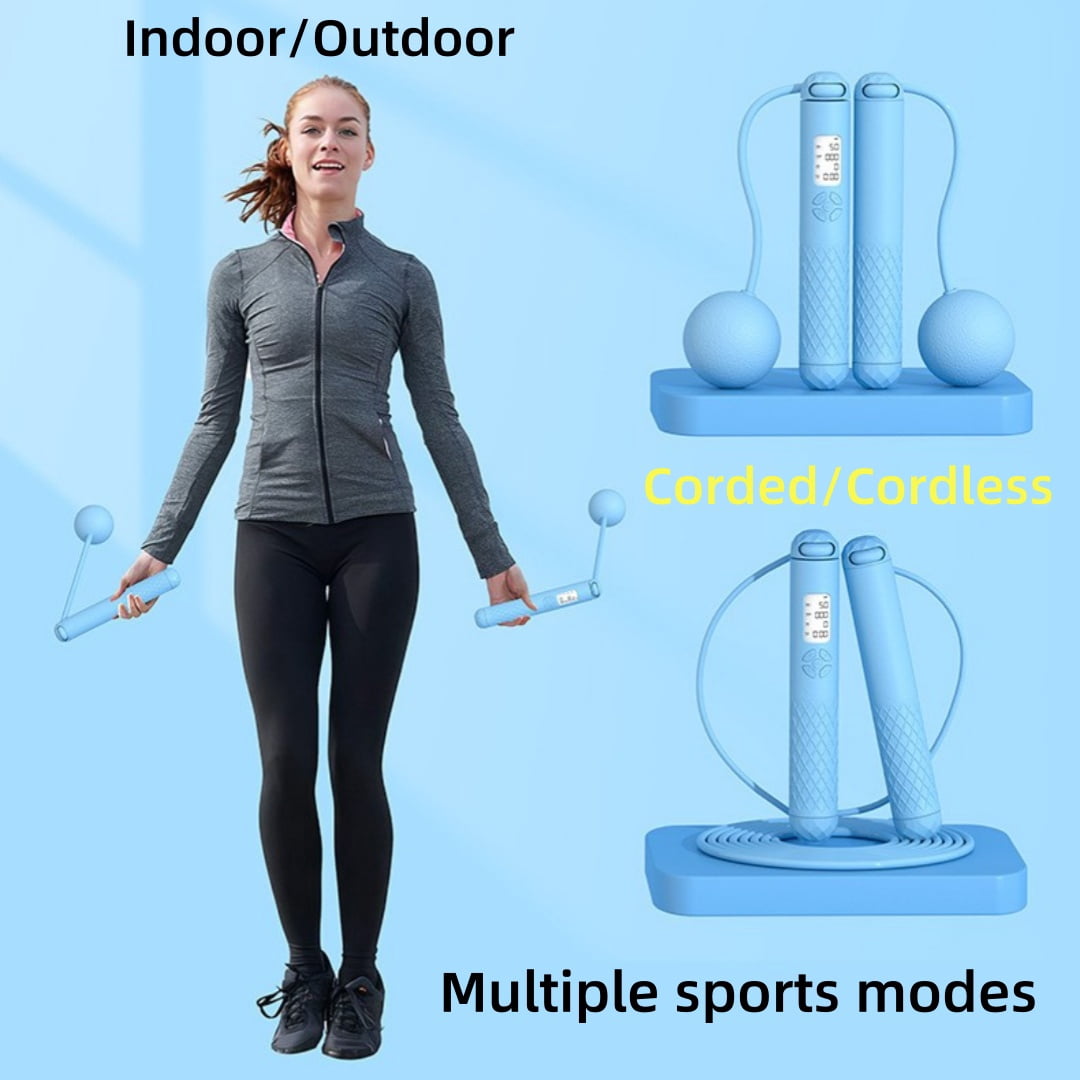 Smart Counting Jump Rope - Cordless & Corded, Rechargeable, with LCD Display for Fitness, Exercise, Workout (Blue)