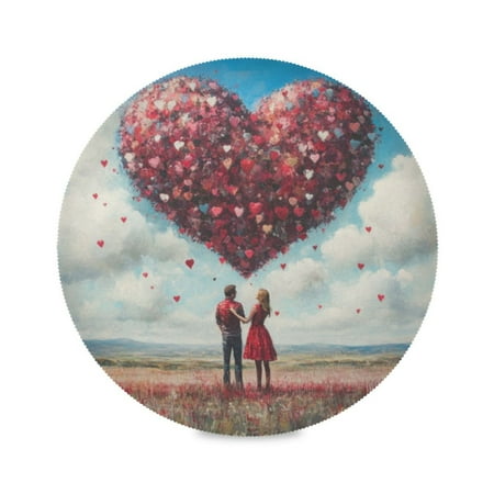 

Round Plate Mat 15.4x15.4 Inchesx4 Placemat Table Mat Kitchen Mat Coffee Mat Fabric Thick Strong Wear-Resistant Heat Resistance Valentine s Day Couple