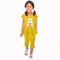 thumbnail image 2 of Piuwrlz Kids Outfit Set for Girls Summer Short Sets Printed Round Neck Tight T-Shirt and Shorts Set Yellow Size 4 Years, 2 of 5