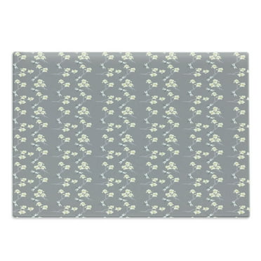 Flowers Insects Cutting Board, Spring Art Iris Flowers and Dragonflies on Greyscale Background, Decorative Tempered Glass Cutting and Serving Board, in 3 Sizes, by Ambesonne