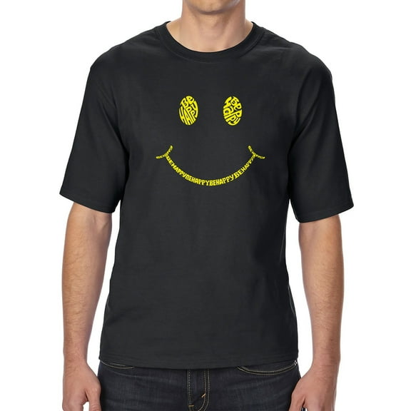 Men's Tall and Long Word Art T-shirt - Be Happy Smiley Face