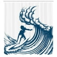 thumbnail image 3 of Ambesonne Surfing Shower Curtain, Riding a Big Wave Art, 69"Wx70"L, Blue and White, 3 of 3