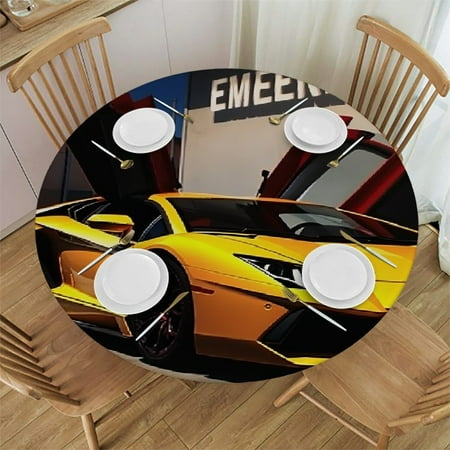 

Palnkart Sports Car Round Table Cover Stain Resistant Washable Indoor Outdoor Tablecloth Kitchen Dining Wedding Parties Table Cloth 100% Polyester Fiber 54-58