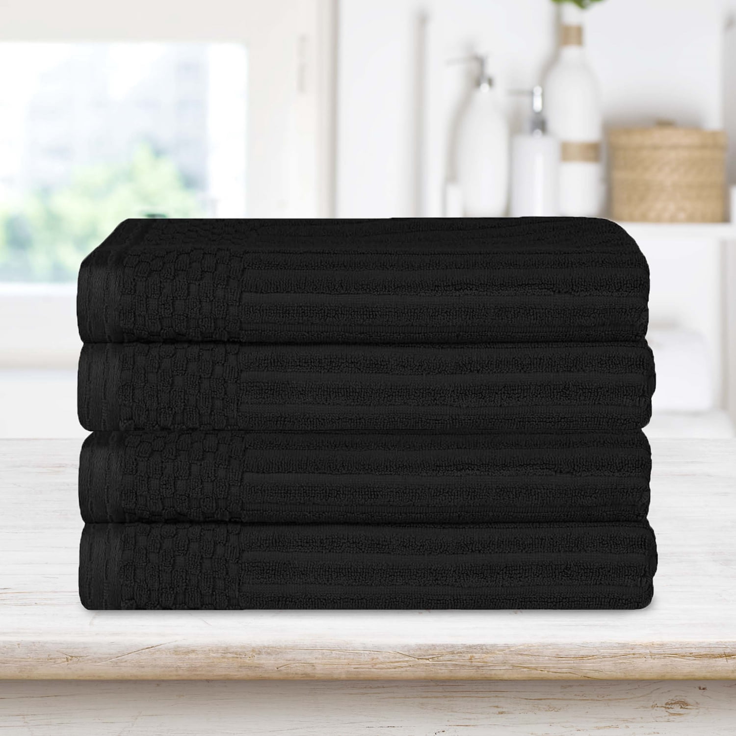 Superior Ribbed Cotton Ultra-Absorbent 4-Piece Black Bath Towel Set