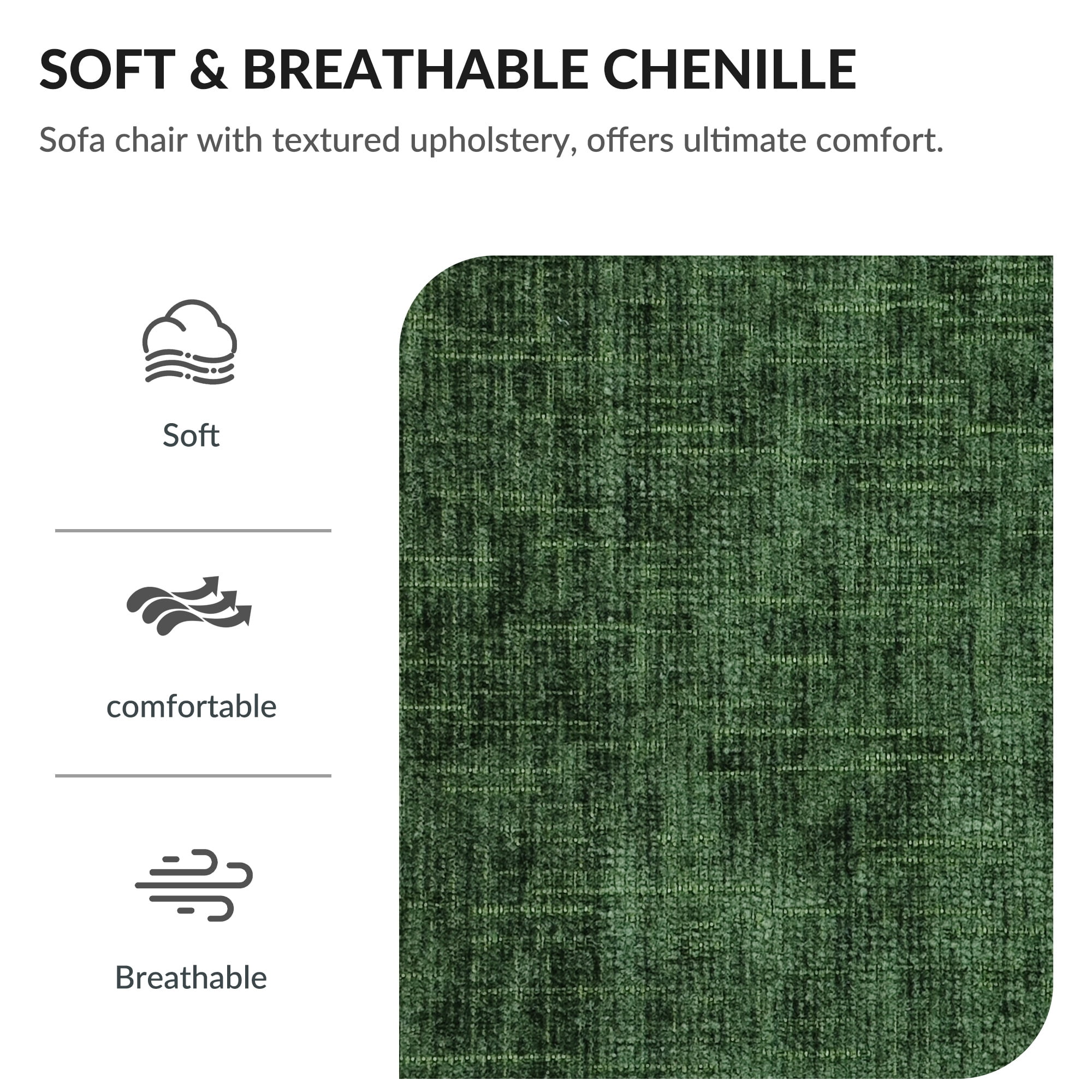 Aukfa 39" Oversized Chaise with 2 Cupholders&USB Ports, Chenille Cloud Couch Chair Bed, Green