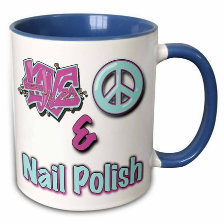 

3dRose Love Peace And Nail Polish Pastel Blue and Purple - Two Tone Blue Mug 11-ounce