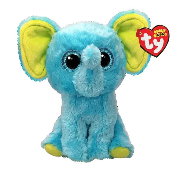 Ty Beanie Boos - Trunkles the Blue Elephant 6" Plush (Glitter Eyes  Stuffed Animal)(BONUS 1 TY CARD & 1 FUN CHOPS)