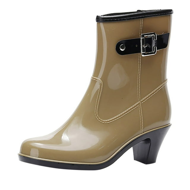 Punk Style Mid Snow Boots Womens Non-Slip Rain Boots High Heel Water Shoes