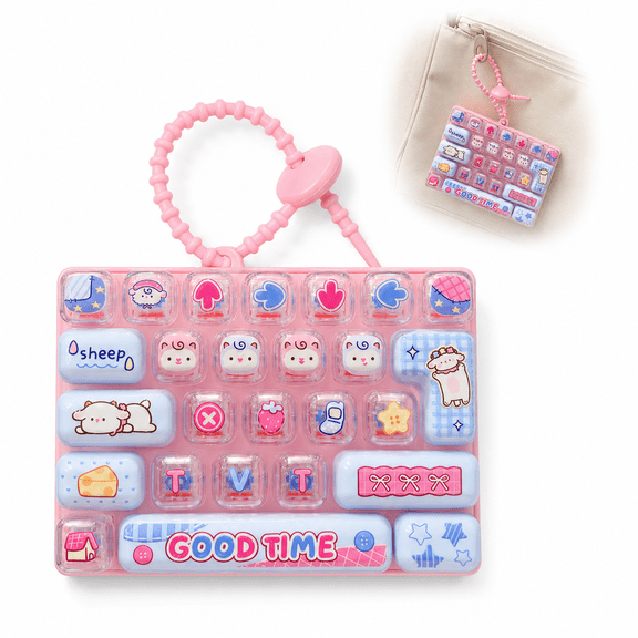 Mini Mechanical Fidget Toy Keychain, 26‑Key Stress Relief Clicker, Clicky ASMR Button Toy with Swappable Keycaps, Cute DIY Finger Toy for Office Desk Decor, Adult Birthday Gift