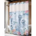 thumbnail image 2 of No Hook Shower Curtain with Snap-in Liner, Blue Jellyfish Coastal Waterproof Fabric Bathroom Curtains, Beach Nautical Ocean Coral Seahorse Bath Curtains & Mesh Top Window 72"x84" Long, 2 of 9