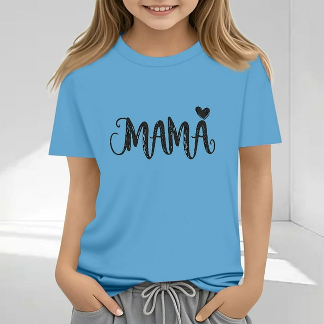 Chemise Décontractée à Manches Courtes et Col Rond Imprimée pour la Fête des Mères des Enfants