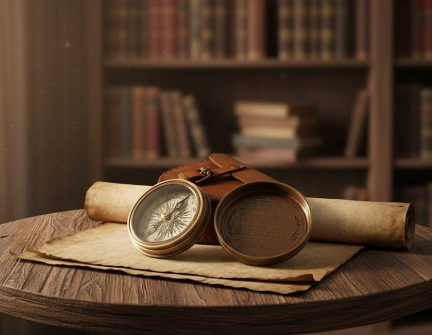 Maritime treasures Vintage Brass Pocket Compass with Leather Case | Antique Style Nautical Compass for Hiking, Travel, Desk Decor & Gift