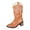 Brown, variant on Embroidery Knee High Cowboy Boots Women Stacked Heel Splice Leather Wide Calf Pull on Long Cowgirl Booties
