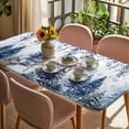 thumbnail image 3 of Blue Snowman Christmas Table Cloths for 4 Foot Rectangle Tables, Xmas Tree Forest Eucalyptus Leaves Patio Waterproof Elastic Fitted Tablecloths, Washable Rectangular Table Cover for Camping, 3 of 8