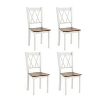 Farmhouse Kitchen Chairs Set of 4, Wooden Dining Chairs with Rubber Wood Seat, Walnut & White Finish, 360lbs Capacity, Living Room/Cafe