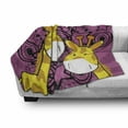 thumbnail image 3 of Giraffe Soft Flannel Fleece Blanket, Cartoon Style Animals Starburst Family with Sunbeam Effect Background, Cozy Plush for Indoor and Outdoor Use, 70" x 90", Dark Magenta and Yellow, by Ambesonne, 3 of 6