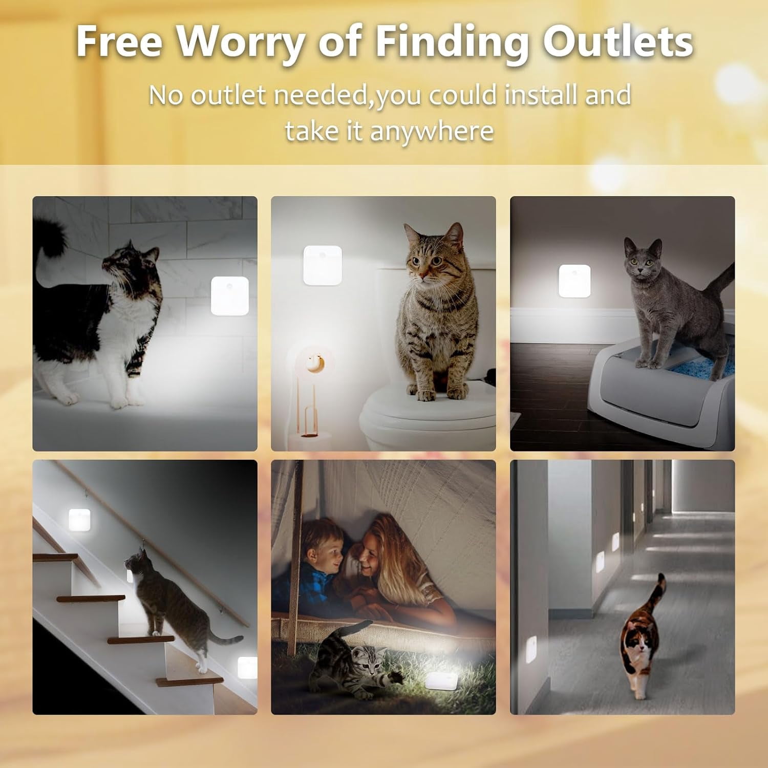 XIHAMA USB Rechargeable Battery Night Light Indoor,Stick-on Motion Sensor Puck Night Lights-No Need Plug Into Wall, Mini Motion Sensor Closet Lights for Stair Hallway Bedroom Toilet Cabinet