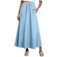thumbnail image 2 of Juesizh Maxi Skirt for Women Drawstring Elastic Waist Skirt Summer Loose Solid Color Pocket Flowy Skirt, S-2XL, 2 of 7