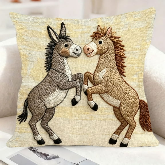 SCN Funny Horse Donkey Print Linen Throw Pillow Cover, Whimsical Home Decor (Pillow Inner Not Included)