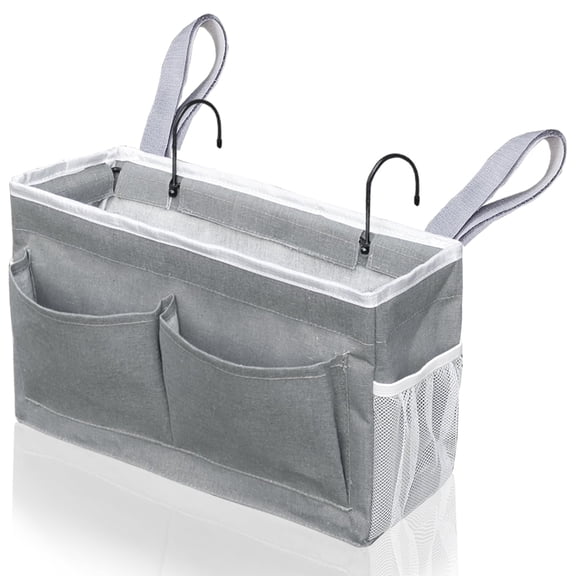 Kanrichu 1pcs Bedside Caddy, Large Storage Organizer, Hanging Bag Holder with Pockets for Bedroom, Loft Bed Tent, Top Bunk bed Shelf Accessories (1pcs Grey new)