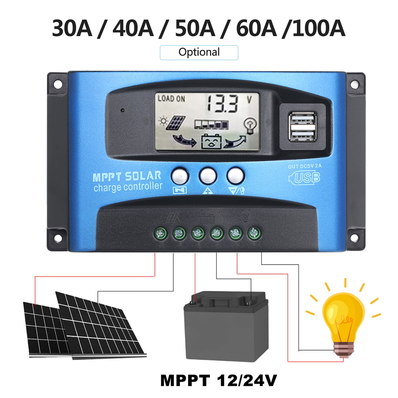10A 20A 30A LCD MPPT Solar Panel Battery Regulator Charge Controller 12V/24V LK