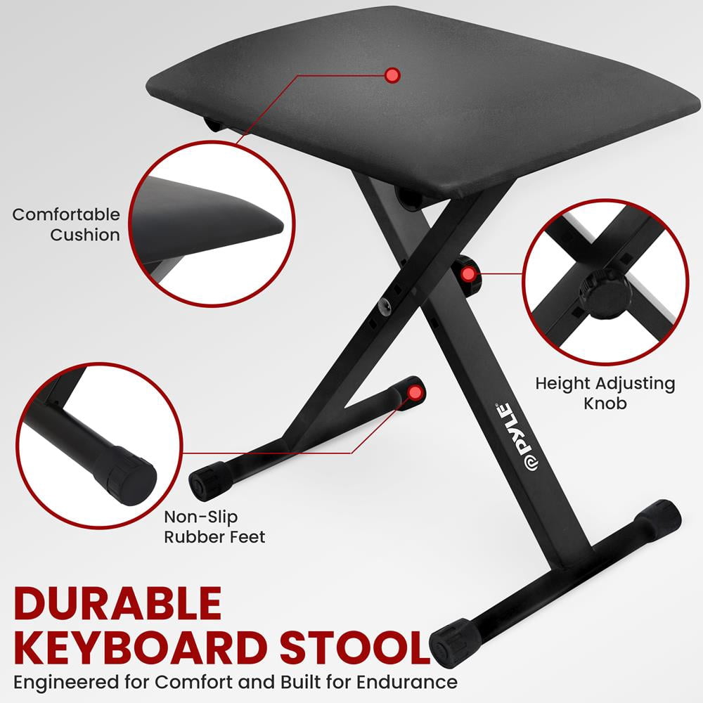 Heavy-Duty Keyboard Accessories - Includes Z Shape Keyboard Stand, Headset, Keyboard Stool, Microphone Stand, and Sustain Pedal (Black)
