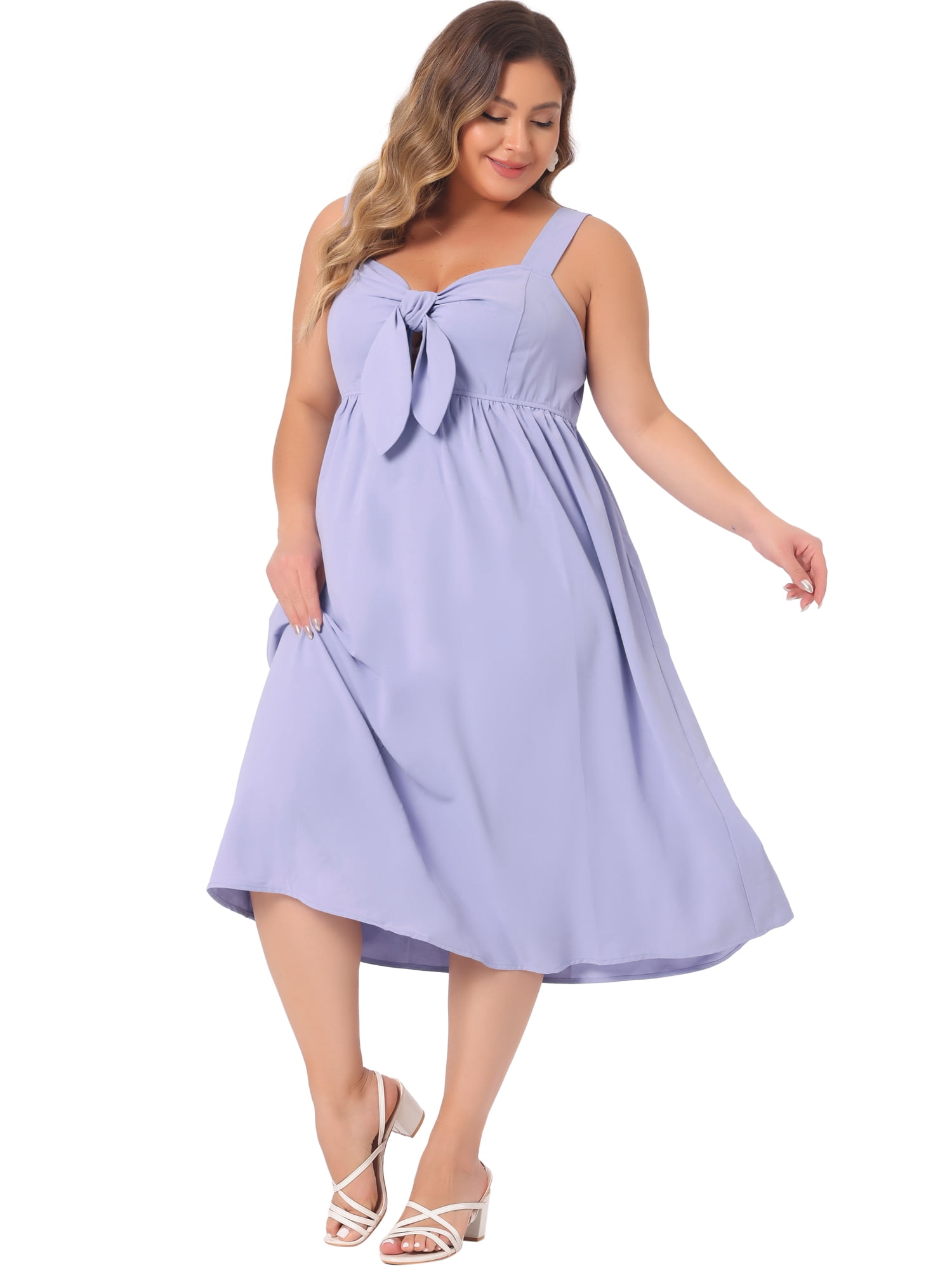 DARING DIVA Women's Plus Size Cute Bow Flowy Back Smocked Midi Cami Dress 4X Purple