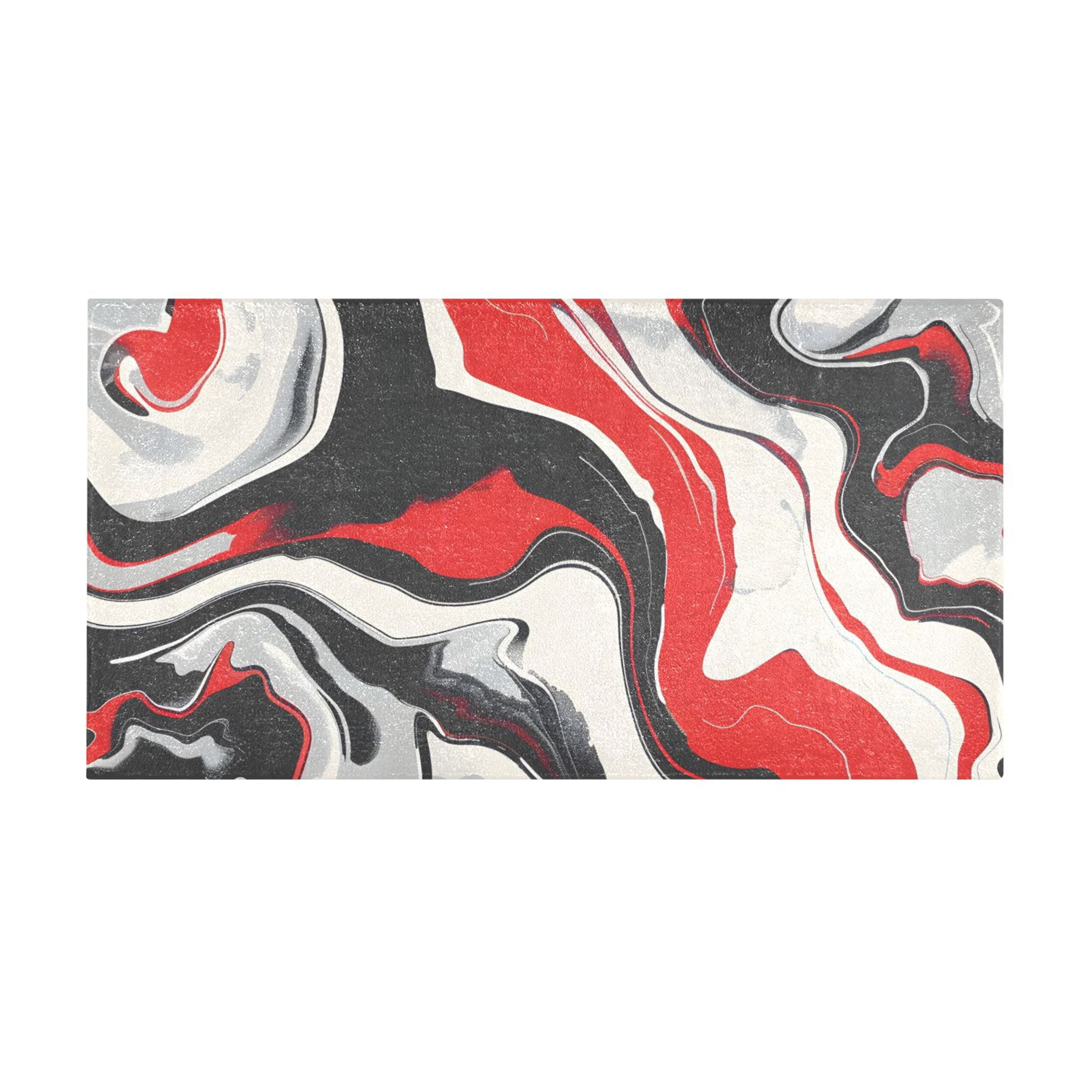 Bath Mat Soft Plush Non-Slip Absorbent Bathroom Rugs 39"x20" Red Black Liquid Marble