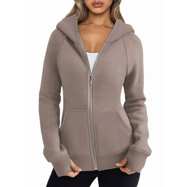 Sudaderas con Capucha y Cremallera para Mujer, Chaquetas de Forro , Sudaderas de Gran Tamaño, Conjuntos de Moda de Otoño, Suéteres, Ropa de Invierno. Caqui M