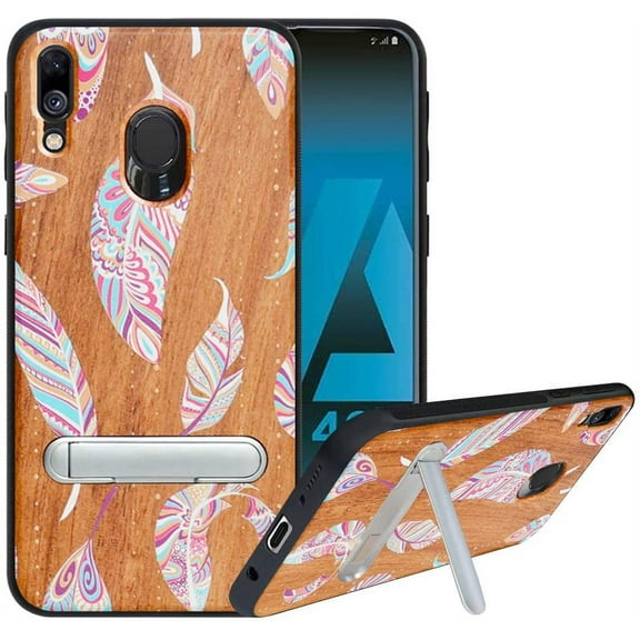 Labanema Samsung Galaxy A40 2019 Case, Samsung Galaxy A40 2019 Cover with Metal Kickstand, Natural Wood TPU Cover, Anti Scratch Case for Samsung Galaxy A40 2019 (Feather)