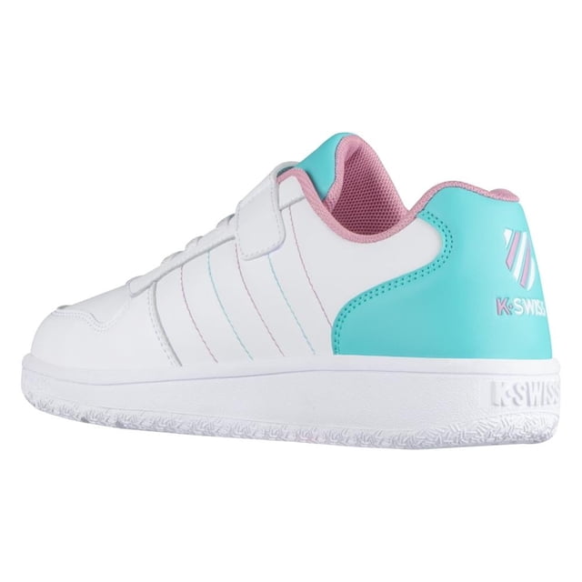 Tenis Para Niña K-Swiss T 24 Blanco Con Azul Aqua Mike Velcro