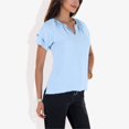 thumbnail image 4 of Women's Short Sleeve V-Neck Blouse with Double Layer Ruffle Sleeve Detail Casual and Chic for Everyday Wear- Medium, Blue, 4 of 7