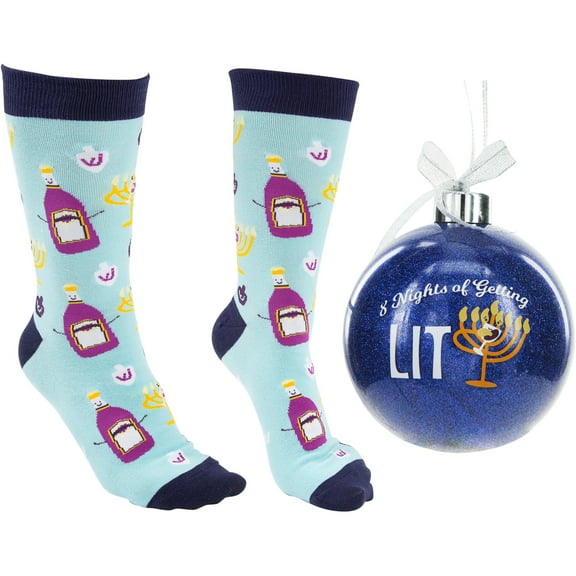 Pavilion Gift Company - 8 Nights - 4" Ornament with Unisex Holiday Socks
