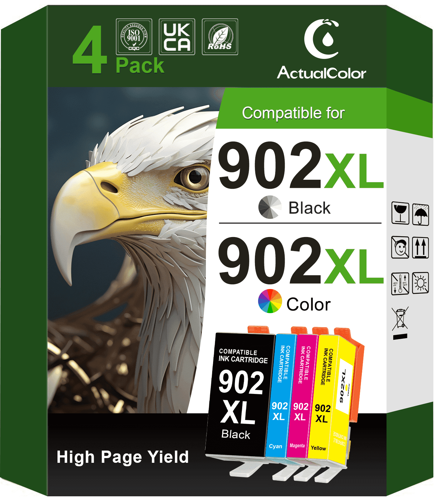 ACTUALCOLOR C 902XL Ink Cartridge, 4-Pack, Black Cyan Magenta