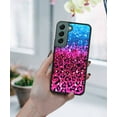thumbnail image 5 of FINCIBO Soft Rubber Cover Case for Samsung Galaxy S22 6.1" 2022 (NOT FIT Samsung Galaxy S22+ / S22 Plus 6.5" 2022/Galaxy S22 Ultra 6.8" 2022), Blue Glitter Sparkle With Black Pink Glitter Leopard, 5 of 5