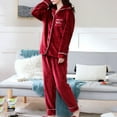 thumbnail image 4 of Leesechin Womens Sleepwear Set Flannel Solid Print Pocket Long Sleeve+ Long Pants Pajama Suit Red 2XL, 4 of 9