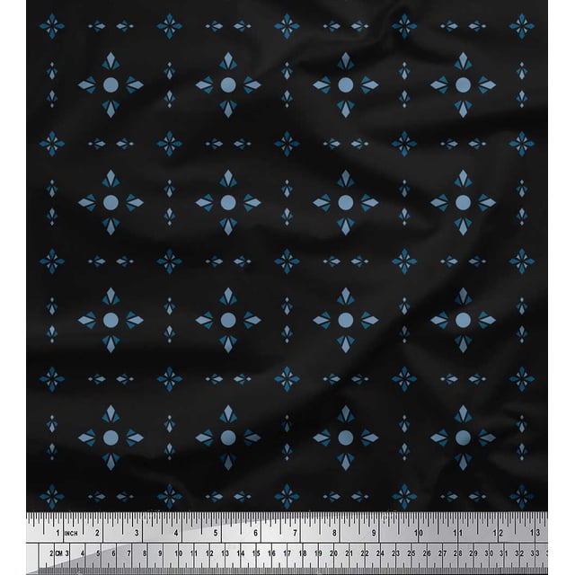 Soimoi Black polyester Crepe Fabric Lattice Geometric Print Fabric by the Yard 52 Inch Wide