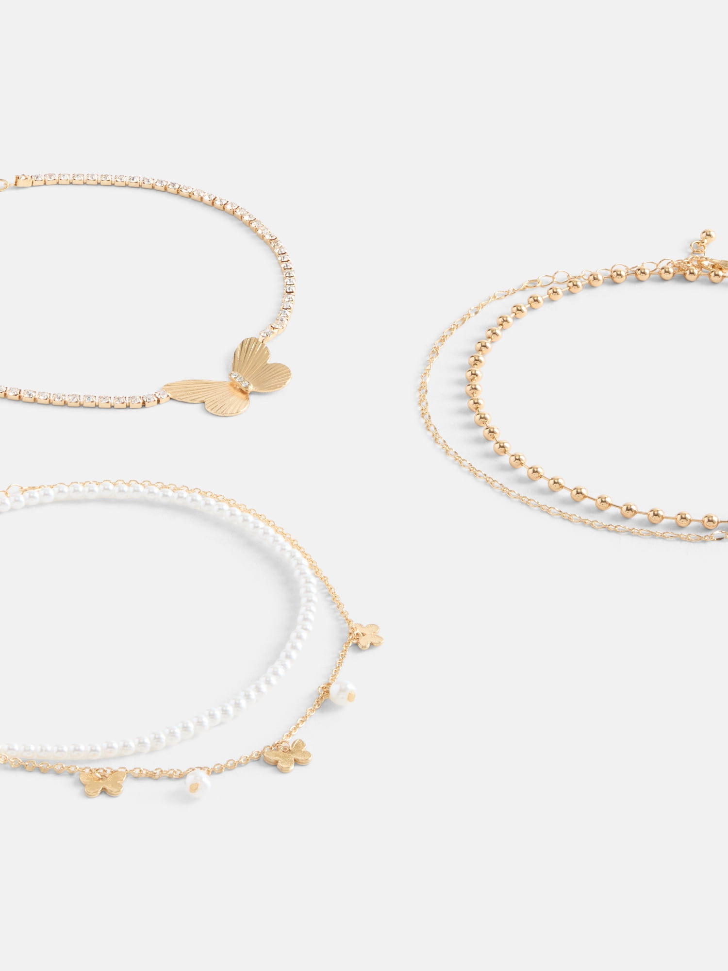 No Boundaries Women's Gold Tone Choker Necklace Set with Butterflies, 5 Piece