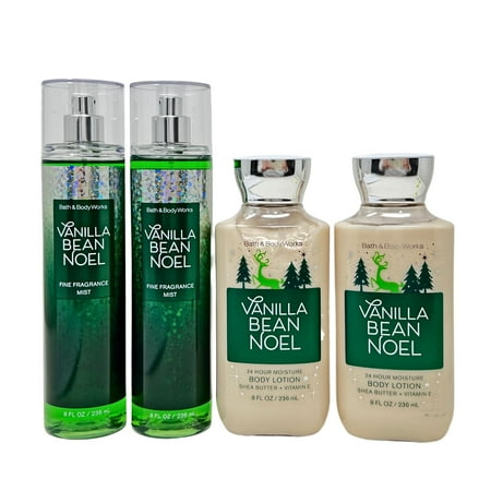 Bath & Body Works VANILLA BEAN NOEL Gift Set - 2 Fragrance Mists and 2 Body Lotions - Full Size