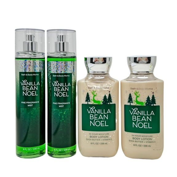 Bath & Body Works VANILLA BEAN NOEL Gift Set - 2 Fragrance Mists and 2 Body Lotions - Full Size