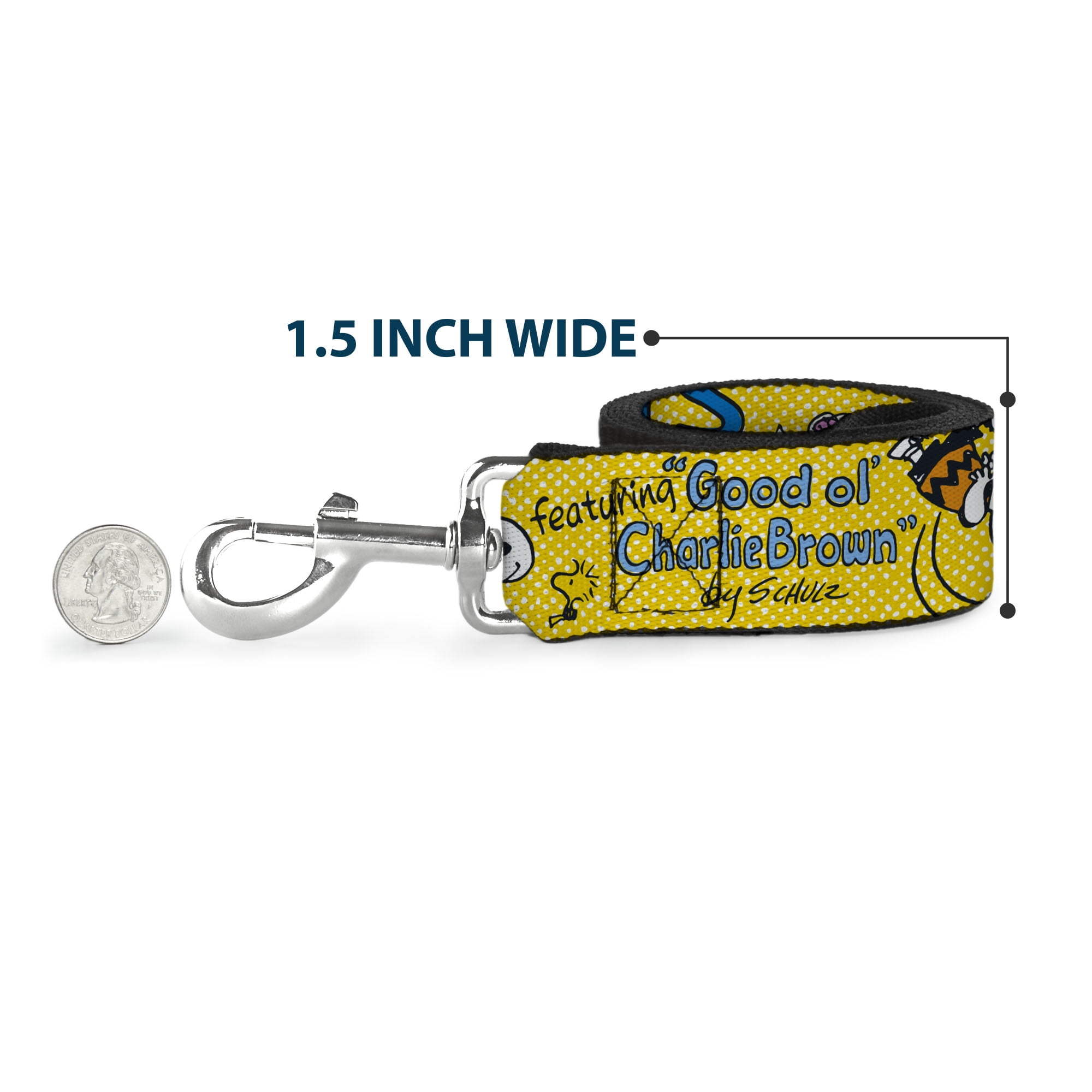 Peanuts Worldwide LLC Pet Leash, Dog Leash, Peanuts Gang Featuring Good Ol Charlie Brown Poses Yellow, 6 Feet Long 1.0 Inch Wide