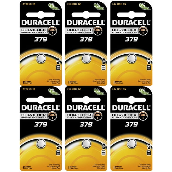 Duracell D379BPK09 Silver Oxide Electronic Watch Battery, 379 Size, 1.55V, 14 mAh Capacity (Case of 6)