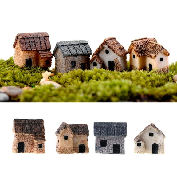 Joernso 1/4Pcs Micro Landscape Miniature Village Stone House DIY Garden Ornament Decor
