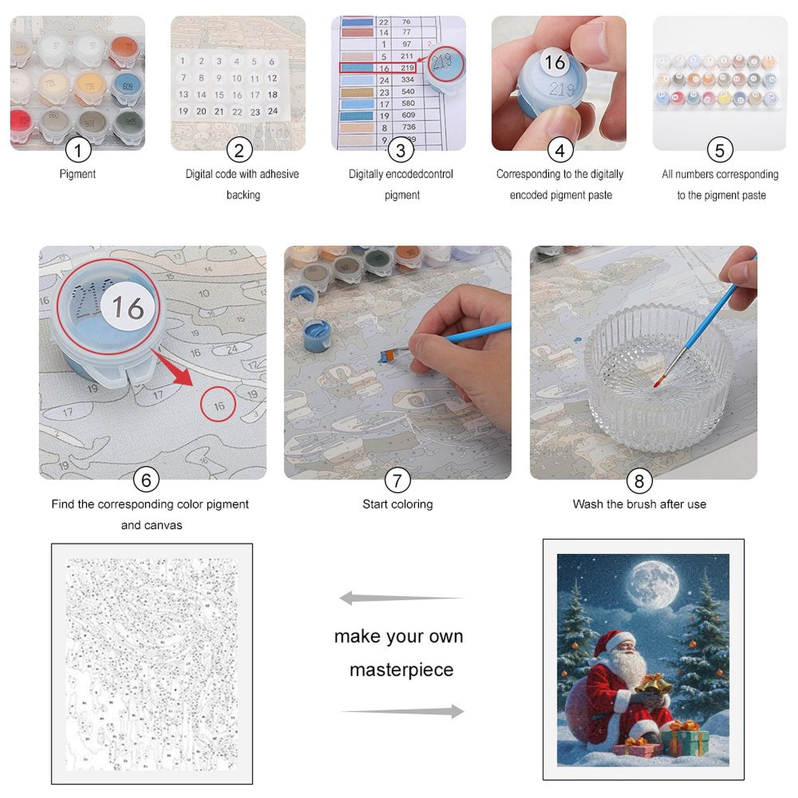 Paint By Numbers Kit for Adults Beginner - DIY Santa Winter Night Presents Moon Canvas Painting Kits for Adults, Frameless Paint By Number for Adults for Home Wall Decor 16x20 Inch